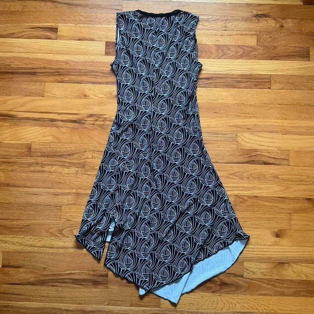 Vintage 2000s Black + White Dress Asymetric Lace Trim Size M Y2K GothPreppy - Picture 4 of 4